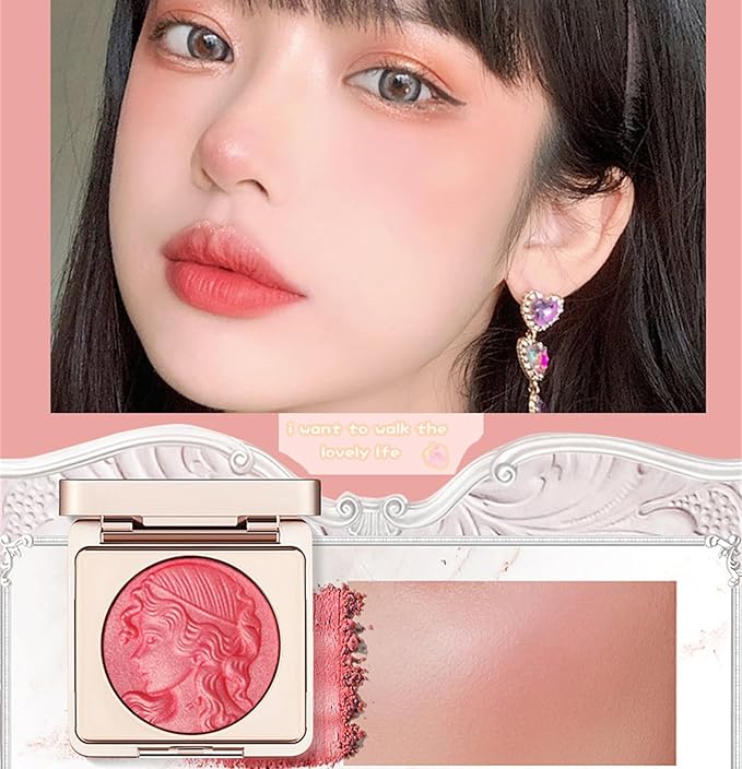 Embossed Smooth Powder Blush Palette for Cheeks, Korean Blush Makeup Palette, CDE Highlight Blush Palette Smooth Powder Blush, Long-Lasting Pigment Face Make up Blusher (Pink, 6g(0.21oz))