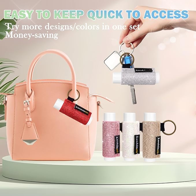 8PCS Lip Balm Holder Keychain Lip Gloss Keychain Holder Lipstick Keychain Holder Lip Balm Pouch Compatible with ChapStick Key Chain, Burt's Bees-Christmas Stocking Stuffers Gifts