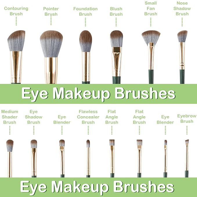 Makeup Brush Set, 42Pcs Makeup Tool Set Premium Synthetic Foundation Concealers Powder Eye Shadows Makeup Brushes Kit for for Beginner Professional, Green