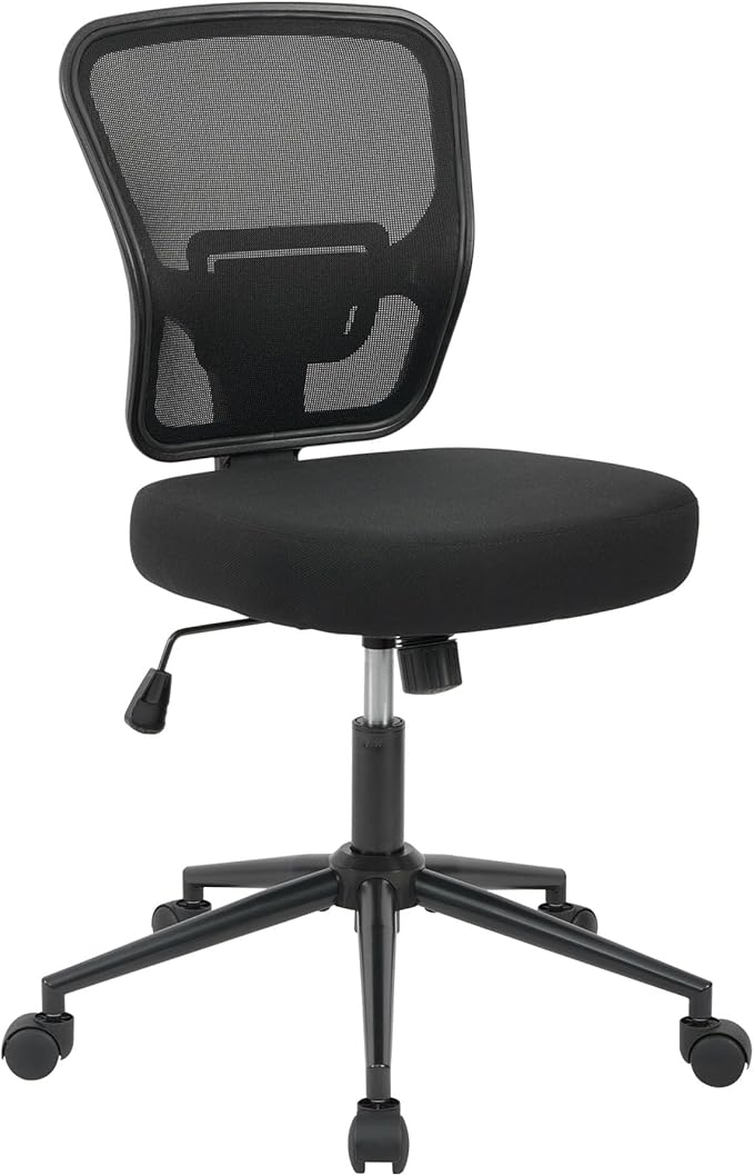 Armless Office Desk Chair Height Adjustable, Ergonomic High Back Mesh Task Chair, Rolling Office Stool for Small Spaces, Computer, Study,Sewing & Drafting - Black