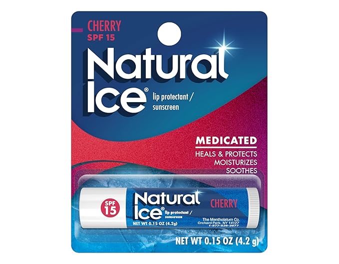 Mentholatum Natural Ice Cherry SPF 15 Medicated Lip Balm, 0.15 Ounce