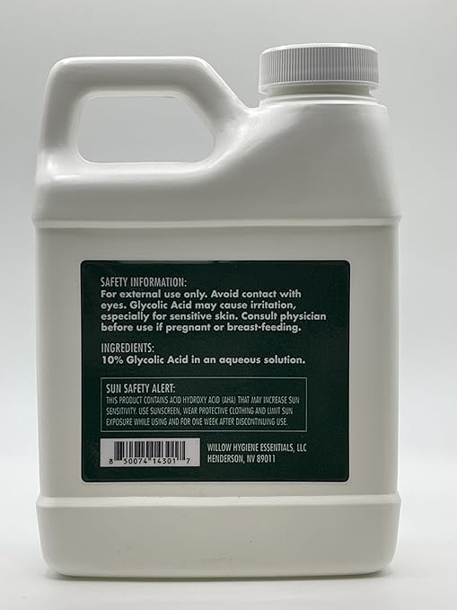 Glycolic Acid 10%, Pure Glycolic Acid Liquid, Glycolic Acid for Makeup, Serum, Toner & Lotion, Industrial Cosmetic Application, Skin & Hair Care Product, Glycolic Acid Bulk, Manufactured in USA, 16 oz
