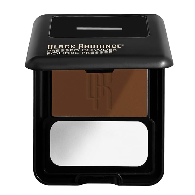 Black Radiance Pressed Powder, Pigment-Rich Matte Finish for Dark Skin Tones, Oil-Absorbing Compact with Mirror & Sponge - Café