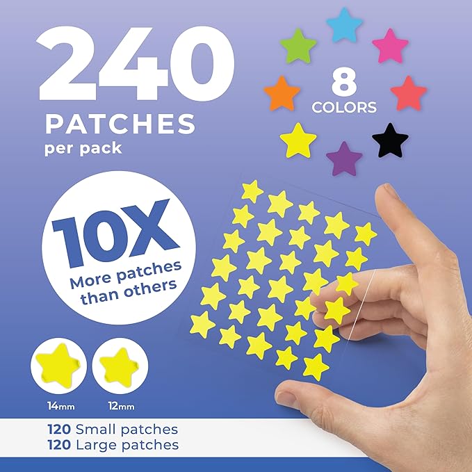 Star Pimple Patches for Face (240 Patches) with Hydrocolloid Only, Cute Acne Patches, Star Patches for Teens and Adults