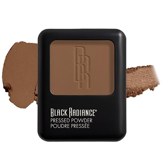 Black Radiance Pressed Powder, Pigment-Rich Matte Finish for Light Skin Tones, Oil-Absorbing Compact with Mirror & Sponge- Honey Amber