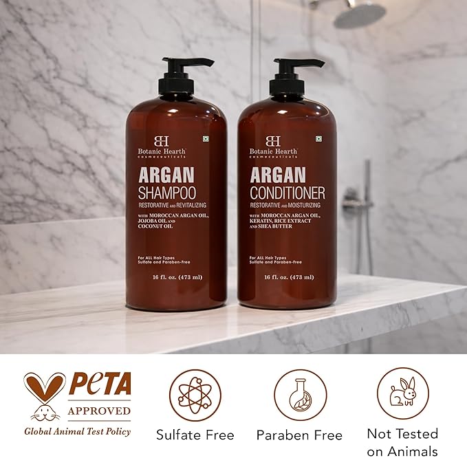 Botanic Hearth Argan Oil Shampoo And Conditioner Set | 16 Fl Oz Each With Keratin, Restorative & Moisturizing, Sulfate Free | All Hair Types & Color Treated Hair, Men And Women | (Packaging May Vary)