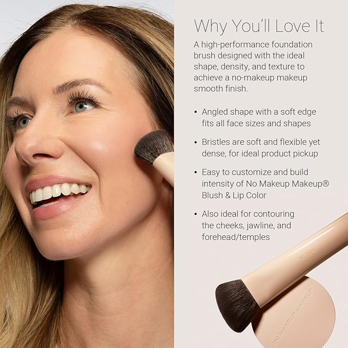 No Makeup Makeup Blush Brush, Angled Design with Soft, Dense Bristles for Effortless Application and a Flawless Finish, Pairs Perfectly with Blush & Lip Color, Synthetic Materials, Cruelty Free