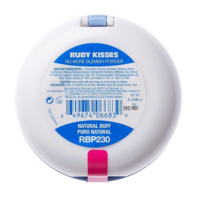 Ruby Kisses No More Blemish Face Powder with Salicylic Acid Korean Makeup Matte Finish Full Coverage Pressed Powder (Natural Buff)