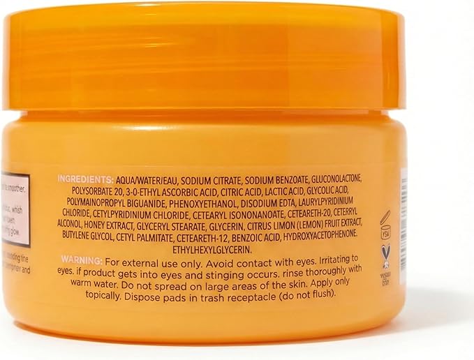 Global Beauty Care Vitamin C Toner Pads - Exfoliating Toner Pads for Face with Glycolic Acid, Lemon & Honey, Dual Textured Facial Pads, 80ct (2-Pack)