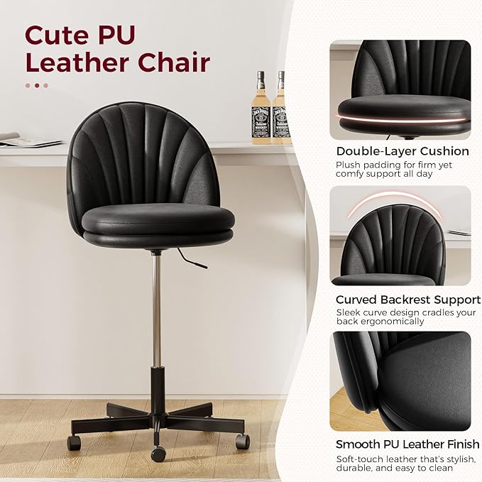 GTPLAYER Small Ergonomic Tall Office Chair, Computer Desk Chair with Wheels Versatile Height Use: Office to Bar Stools (or Standing Desk), Vanity Chair with Back PU Leather Shell Design for Gift