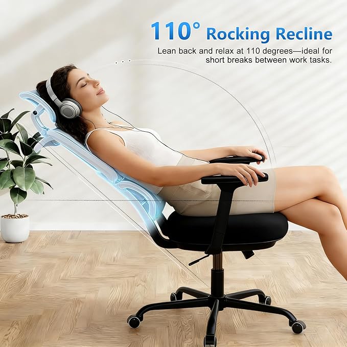 Office Chair Ergonomic Desk Chair with Lumbar Support and Headrest, Thick Cushion Mesh Computer Chair with Armrest and Tilt Lock, High Back Home Office Desk Chairs for Men Women