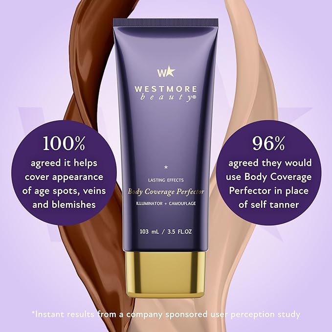 Westmore Beauty Body Coverage Perfector x Blend & Blur Body Brush Kabuki Brush - Waterproof Leg & Body Makeup - Tattoo Cover Up Makeup - 7 Oz Warm Radiance