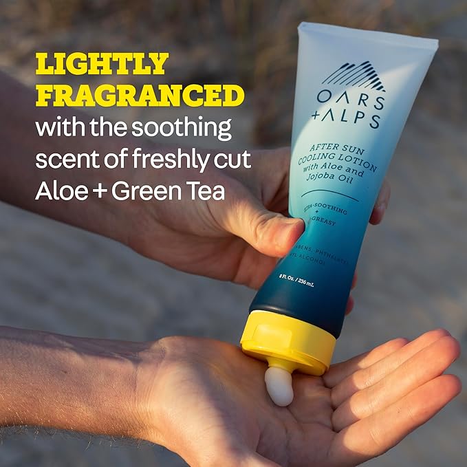 Oars + Alps After Sun Cooling Lotion, Includes Aloe Vera and Cucumber Extract for Sunburn Relief, Fresh Cut Aloe Scent, 8 Fl Oz