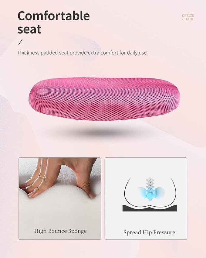 FDW Home Office Chair Mid Back PC Swivel Lumbar Support Adjustable Desk Task Computer Ergonomic Comfortable Mesh Chair with Armrest (Pink)
