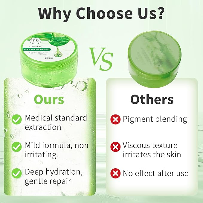 Aloe Vera Gel, Organic Moisturizing Cream Soothing and Hydrating for Face, Skin, Hair & Sunburn Relief, 100% Pure Aloe Gel for All Skin Types-300ml (10.1fl.oz)