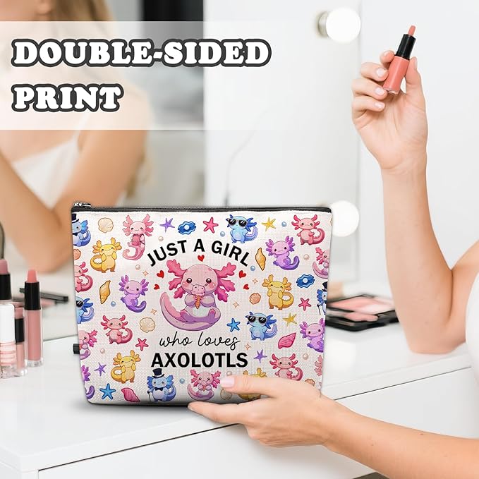 Axolotl Makeup Bag, Gifts For Axolotl Lovers, Axolotls Makeup Pouch, Axolotls Travel Toiletry Bag With Zipper, Birthday Anniversary Christmas Gifts For Mom Sister, Travel Toiletry Bag