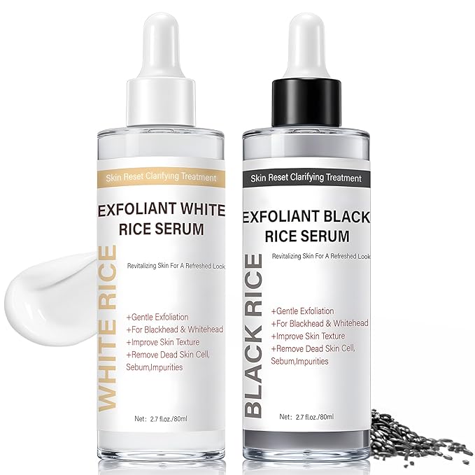 Face Exfoliant, Glow Rice Exfoliant Ampoule Duo, Gentle Soft Peel Exfoliating Face and Body Scrub Skin Shot, Lightweight Hydrating Glow Formula for All Skin, 5.4fl oz*1 Set