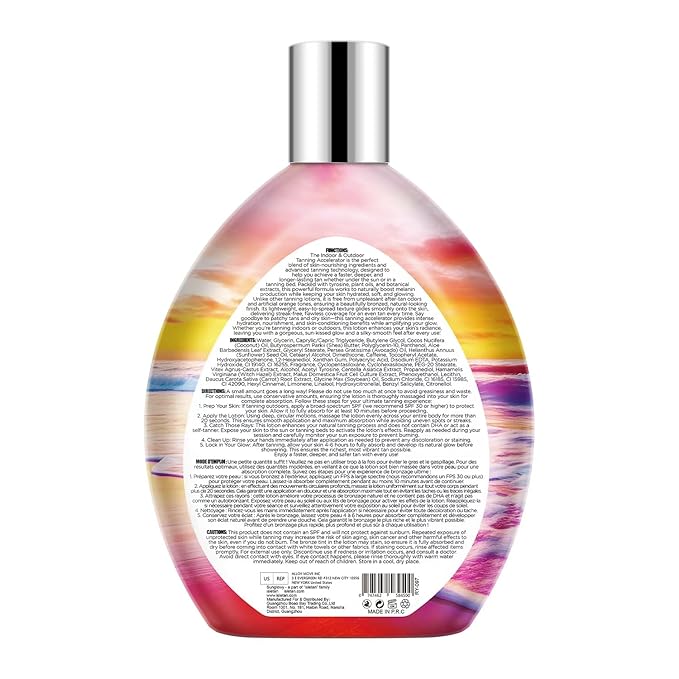 Bronzing Brown Lotion for Indoor Tanning Beds Lotions with Bronzer and Accelerator, Indoor Outdoor Suntan Lotion for Sunbeds w/Tattoo Protecting Formula, DHA Free, 13.5oz