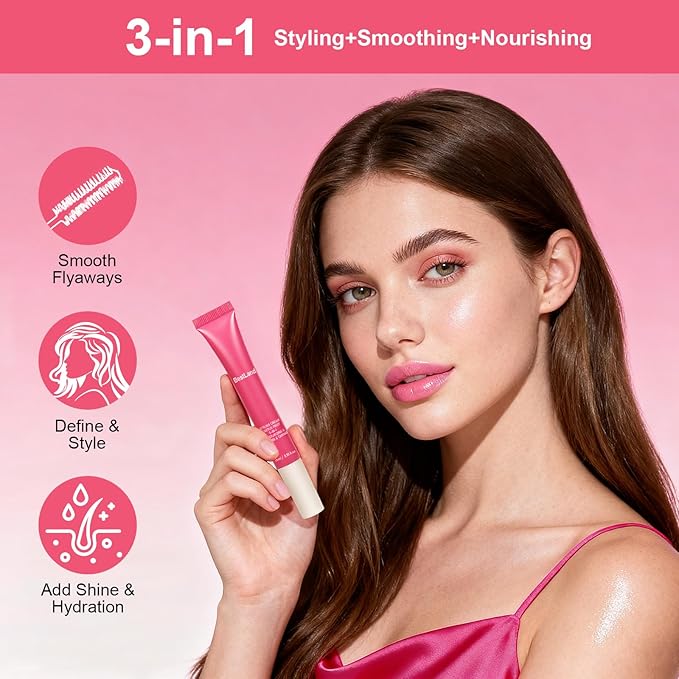 Hair Cactus Fruit 3-in-1 Styling Gels Cream & Taming Wand – Smooth Flyaways, Control Frizz & Define Curls | Lightweight Non-Greasy Formula, Precision Brush, Vegan & Citrus Scent Hair Care (Pack of 1)