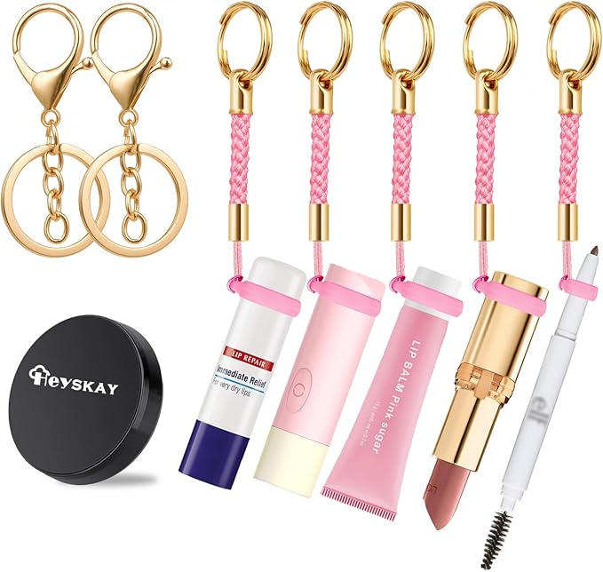 HEYSKAY Lip Balm Holder, Lipgloss Holder Keychain Cap Compatible with Chapstick,Summer Fridays,NIVEA,Stocking Stuffers Gifts