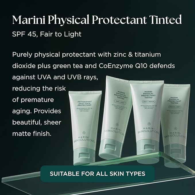 Marini SkinSolutions Physical Protectant Tinted - Fair to Light - Broad-Spectrum SPF 45 Sunscreen - Water Resistant (80 Minutes) - All Skin Types - Cruelty Free - Made in the USA - 2 oz