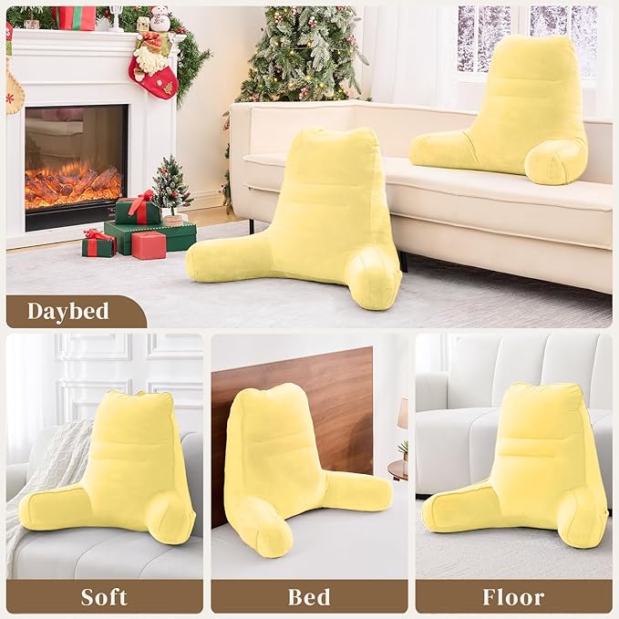 Sasttie Reading Pillow, Pillows for Reading or Relaxing – Ergonomic Support for Head, Neck, Back, and Lumbar, 23-Inch, Light Yellow