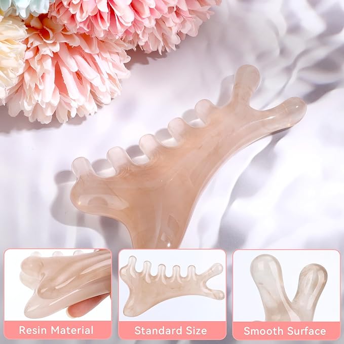 2 Pcs Gua Sha Facial Tools 4-in-1 Guasha Tool for Face Neck Eye Jaw, Gray Resin Massage Comb Head SPA Brush Scalp Massager for Hair Growth Body Tension Relief Lymphatic Drainage