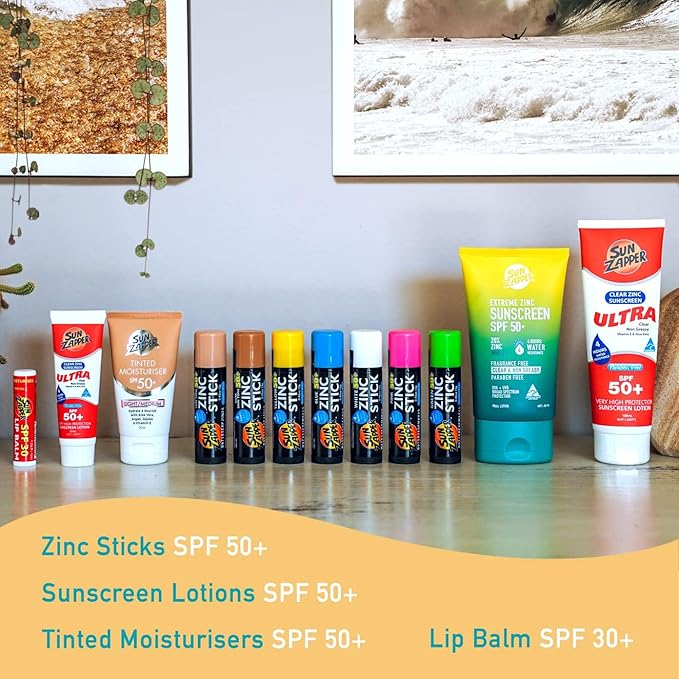 Sun Zapper Zinc Sunscreen Stick Light Skin Tone 4-Pack SPF 50+ – Tinted Mineral Sunscreen Sticks for Face, Water Resistant Sunblock, Travel Size 12g (0.42 oz) each, Australian Made