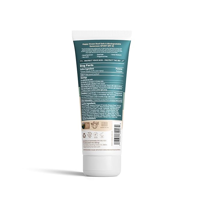 SPF 30 Reef Friendly Sport Mineral Sunscreen for Face & Body, Non-Nano Zinc Oxide, Natural Organic Non Toxic Mineral Based Coral Reef Safe Sunscreen, Travel Size, Biodegradable 2.5 Fl Oz