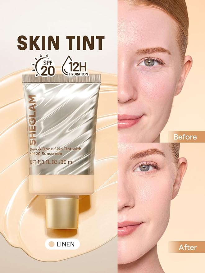 SHEGLAM Dew & Done Skin Tint with SPF20 Light-medium Coverage Foundation Evens Skin Tone-Linen