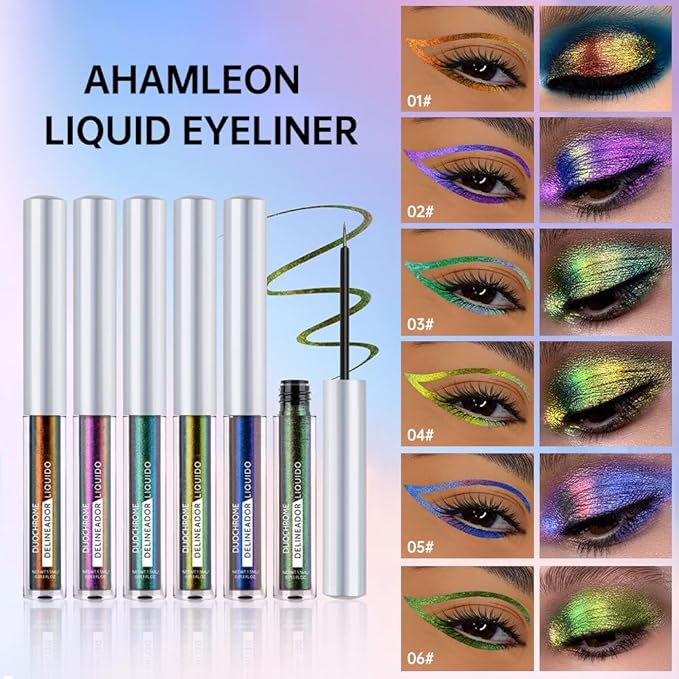 Chameleon Eyeliner Eyeshadow,Green to Teal Shifting Waterproof Eyeliner, Long Lasting High Pigment Glitter Shifting Eyeshadow Eye Makeup, Lridescent Eye liner for Women & Girls 03#