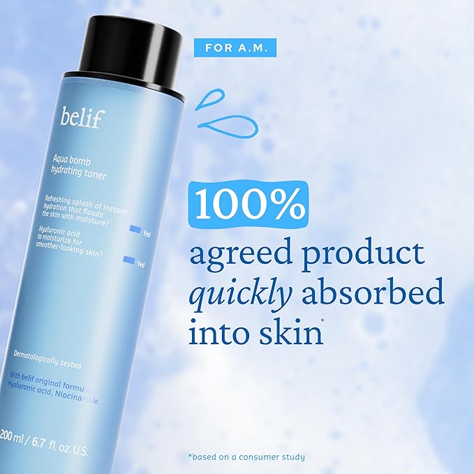 belif Aqua Bomb Cooling Prep Duo - Hydrating Toner & Frozen Gel Cream with Hydrating Capsules, Hyaluronic Acid, and Niacinamide to Soothe, Smooth, and Plump