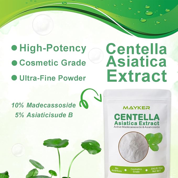 MAYKER Pure Centella Asiatica Extract Powder 0.7oz, with Active Madecassoside and Asiaticoside B, Ideal for Enhancing DIY Skincare Formulations,Versatile Ingredient for DIY Centella Asiatica Serums