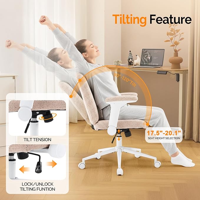 VINGLI Criss Cross Chair with Adjustable Flip-Up Arms,Cross Legged Chair with Wheels,Extra Wide Office Chair,Desk Chair for Home Office,Vanity,Bedroom, Apartment,Starry Chenille,Pink