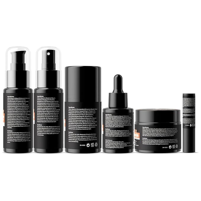 Gift for Men Skincare Skin Care Set for Men Him Complete Routine Kit with Niacinamide & Ceramides - Face Cleanser, Scrub, Toner, Serum, Moisturizer Cream, Lip Balm - Christmas, Valentine's Day Gifts
