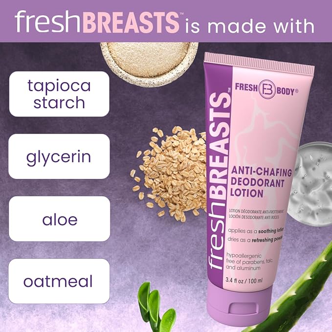 Fresh Breasts Anti-Chafing Cream Deodorant Lotion to Powder, 3.4 Fl Oz (4 Pack) Whole Body Anti-Friction for Women, Inner Thighs & Areas that Sweat, No Talc, Aluminum & Fragrance