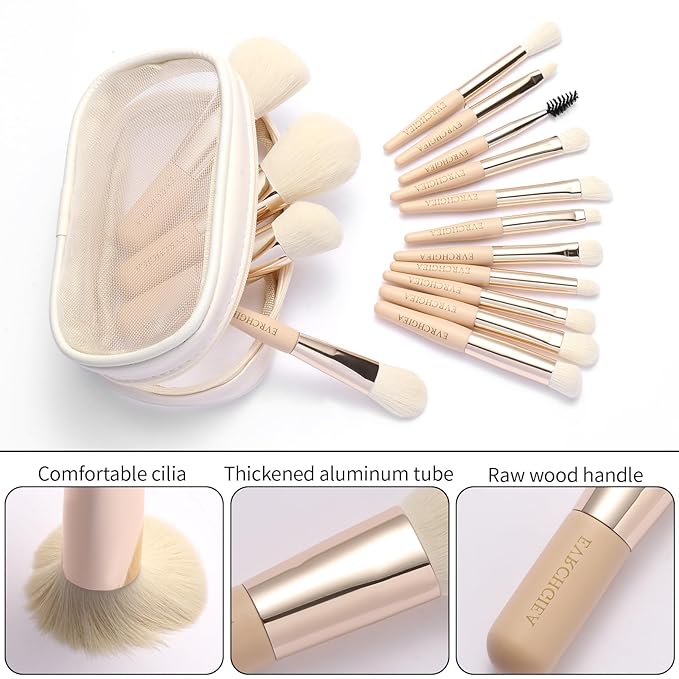 Travel Makeup Brush Set, 15 pcs Mini Makeup Brushes and 2 Puff for Foundation, Powder, Eyeshadow, Highlight, Contour, Blush & Concealer, Small Makeup Brush Set Purse Size with Case (skin tone)