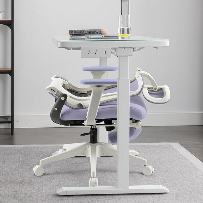 Foldable Office Chair with Foot Rest, Ergonomic Office Chair with Adjustable Lumbar Support, Headrest, Armrest, Home Office Desk Chair for Space Saving, Work from Home, Purple