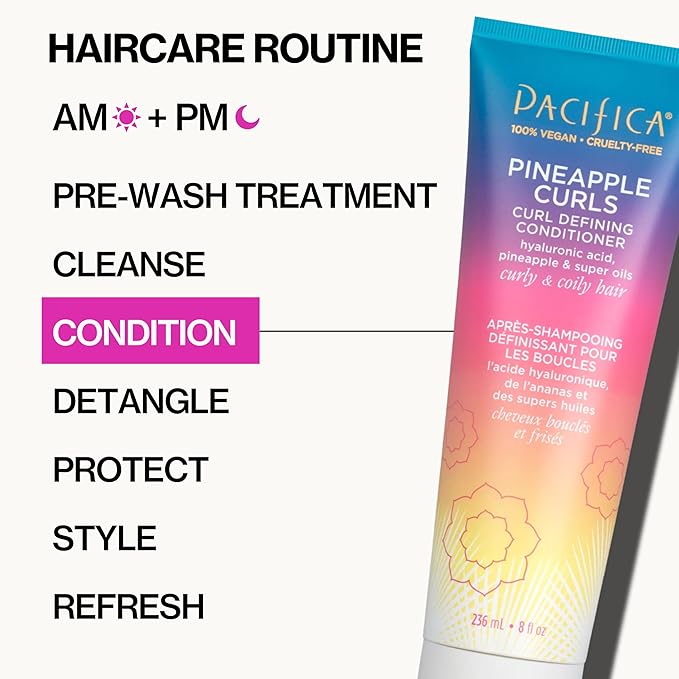 Pacifica Beauty, Pineapple Curls Defining Natural Conditioner, For Curly, Coily and Textured Hair Types, Pineapple Scent, Sulfate & Silicone Free, 100% Vegan & Cruelty Free, (Pack of 2)