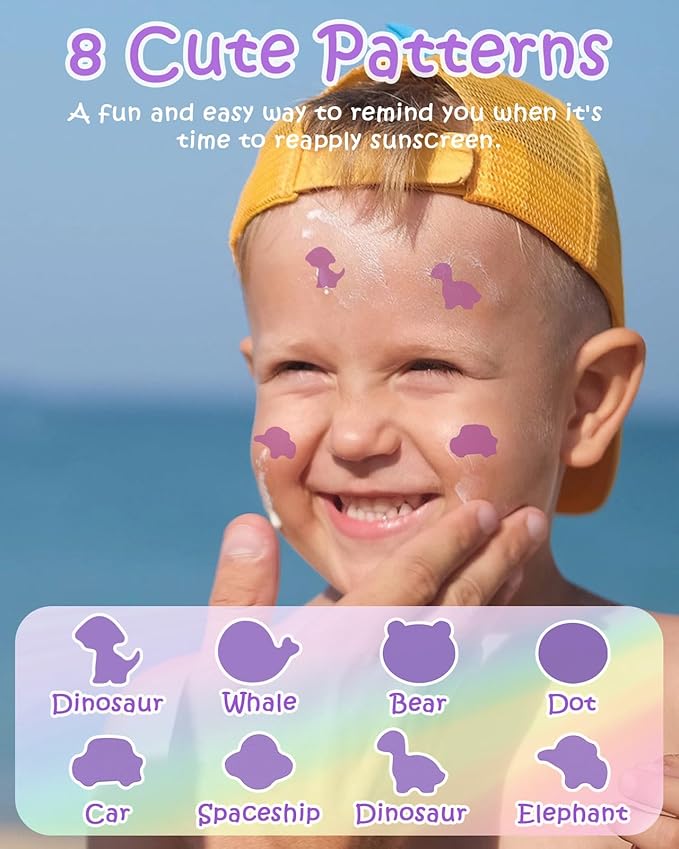 UV Detection Stickers for Sunscreen - 80 Count UV Detection Stickers, Know When to re-Apply Sunscreen, Sun Protection Reminder, 8 Fun Pattern Types