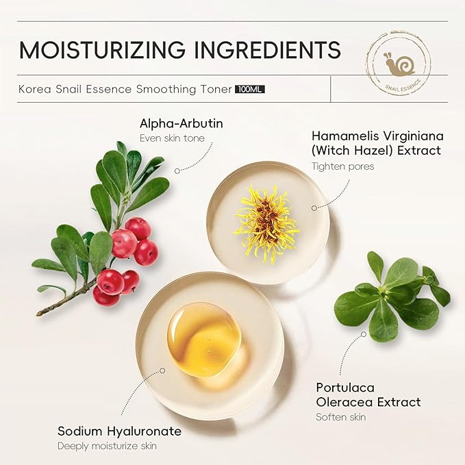 Snail Mucin Hydrating Essence Face Toner, Snail Mucin Serum, Facial Toner Skin Care Products for All Skin Types, Deep Moisturizing, Pore Minimizing, Skin Texture Refining, Elasticity Boosting, 3.53 oz