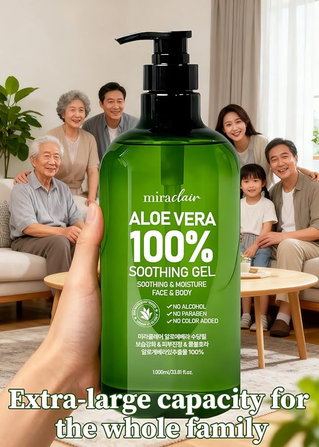 100% Pure Aloe Vera Soothing Gel – Aloe Vera Gel 1000ml, Moisturizing & Calming Skin Care for Face & Body Hair 33.81 fl oz