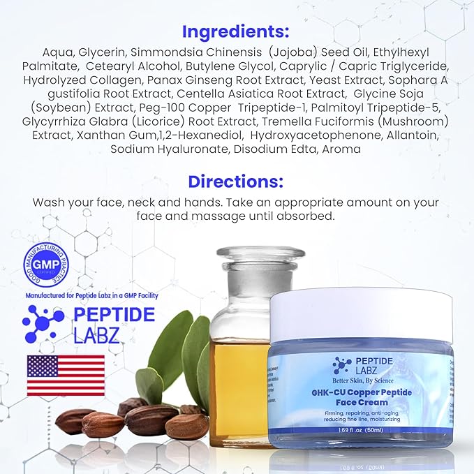 Copper Peptide Face Cream Anti Wrinkle 1.7 fl oz Copper Tripeptide-1, Repair, and Firming Daily Face Cream