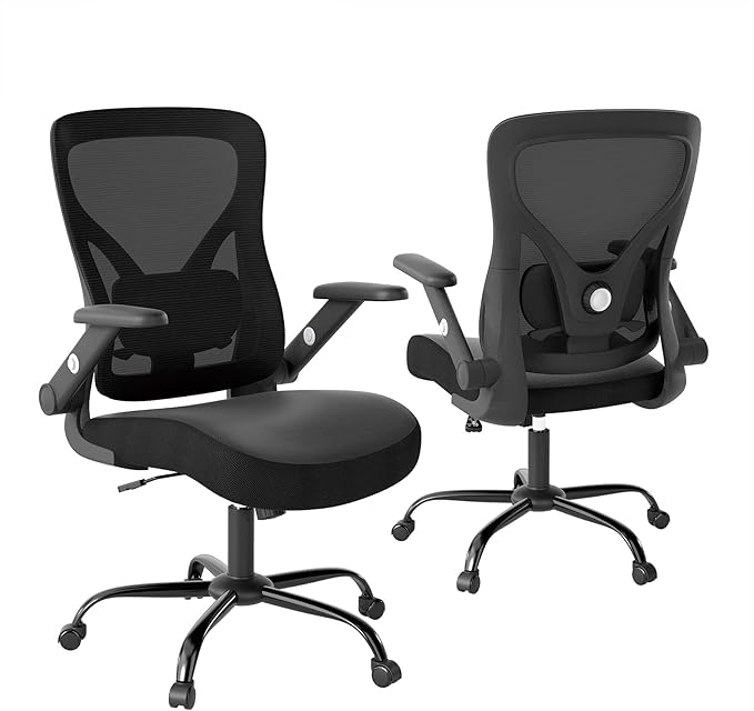 ralex-chair Office Chair Ergonomic with Adjustable Lumbar Support,Desk Chair with Mesh Back& PU Leather Seat,Computer Chair with 3D Flip-up Armrest, Comfortable for Office, Gaming,Home