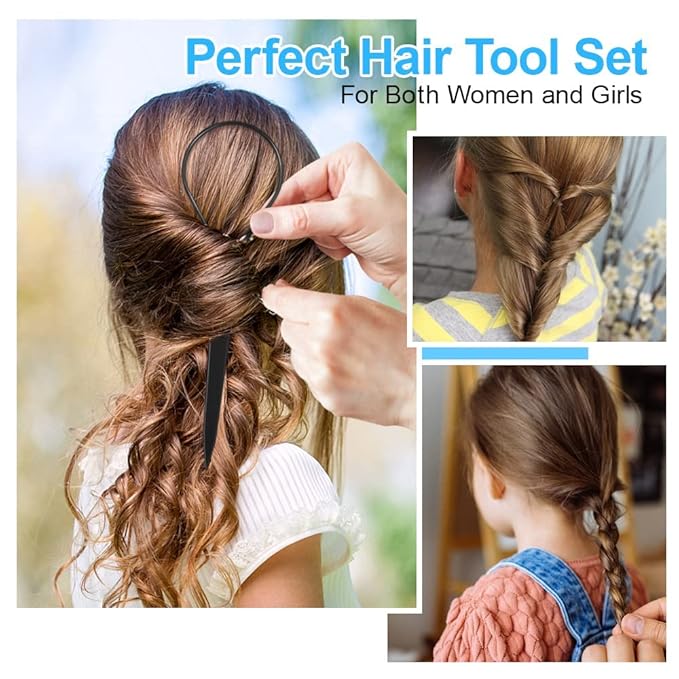 Topsy Tail Hair Styling Set, IKOCO - 1000pcs Hair Elastics (500 Clear, 500 Black), 2 Loop Tools, 1 Rat Tail Comb