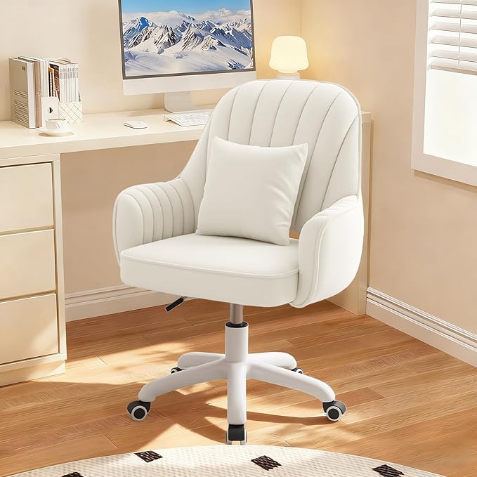 Home Office Chair Velvet Vanity Chairs Makeup Desk Chair with Wheels Mid Back Computer Chairs Height Adjustable Swivel Rolling Task Chair for Living Room, Bedroom, Office
