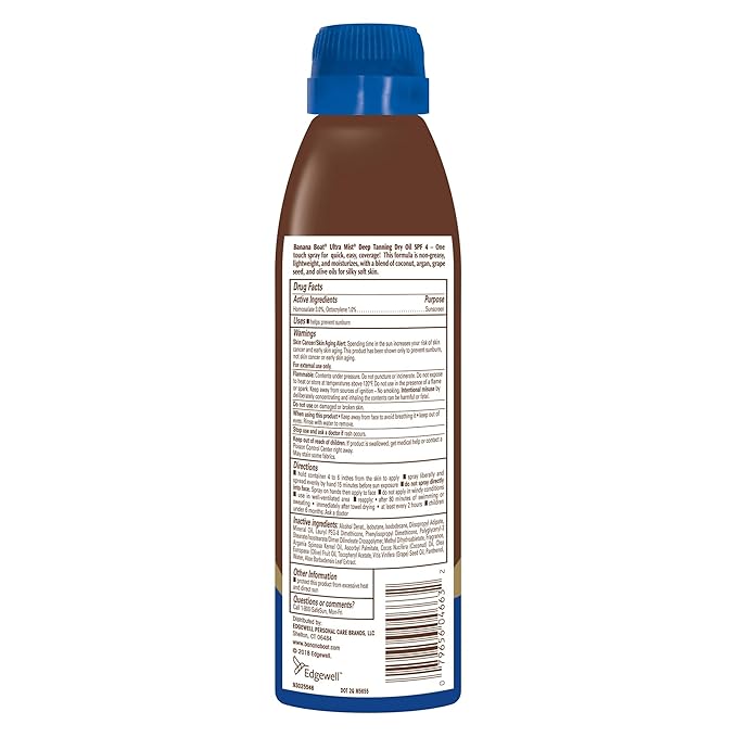 Banana Boat Deep Tanning Oil Spray SPF 4, Clear Dry Sunscreen Spray, Dark Tanning Oil, 6 oz