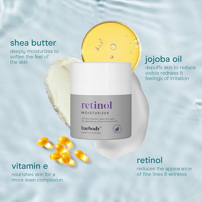 Baebody Made in USA Retinol Cream for Face - Anti Aging Face Cream for Fine Lines and Wrinkles - With Jojoba Oil & Vitamin E - Beauty Gifts for Women (50 ml/1.7 fl oz)