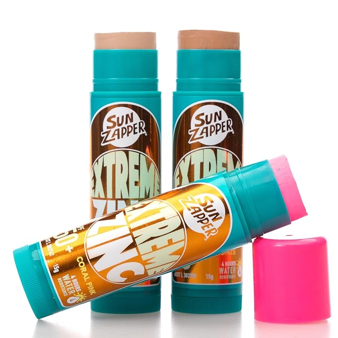 Sun Zapper Extreme Zinc Sunscreen Stick Beauty 3-Pack SPF 50+ Tan Bronze Coral Pink – Tinted Mineral Makeup Sunscreen Sticks for Face, Water Resistant, 15g (0.53 oz) Each, Made in Australia