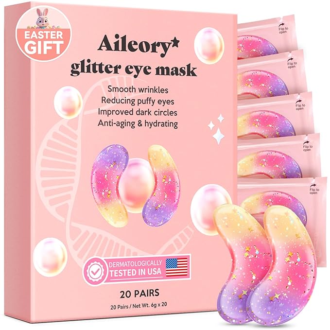 Under Eye Patches (24 Pairs) - Tri-color Glitter Eye Gel Pads for Dark Circles, Puffy Eyes, Under eye Bags, Wrinkles | Natural Collagen Under Eye Mask Patches, Easter Basket Stuffers